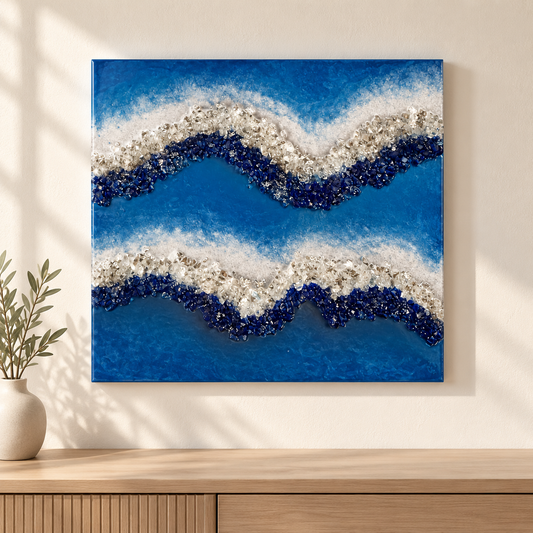 Epoxidový obraz Modrá geoda – 50 × 50 cm